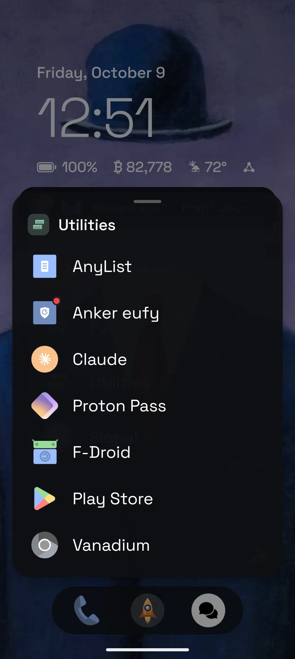 A Utilities tag opened as a sheet over the home screen
